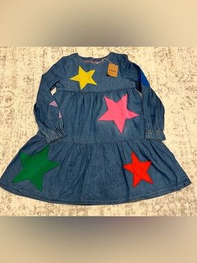 Mini Boden Betsy Tiered Cotton Star Dress NWT - Size 9/10Y